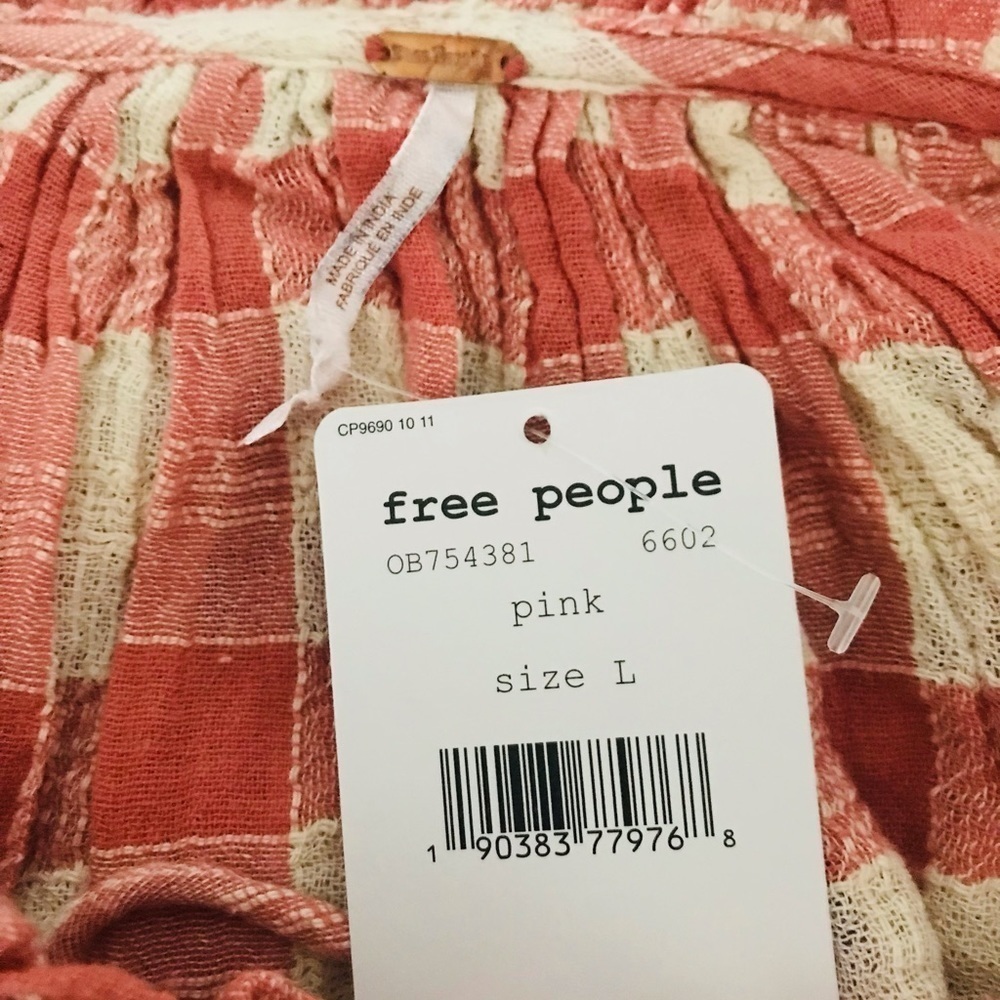 Free People | Honey Groove Plaid Top Womens L Beige Long Sleeve Knit Blouse - Picture 13 of 13